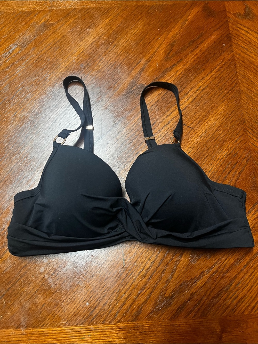 Catherine Malandrino Swim Bikini Top L Black Padded Underwire Gold Hardware